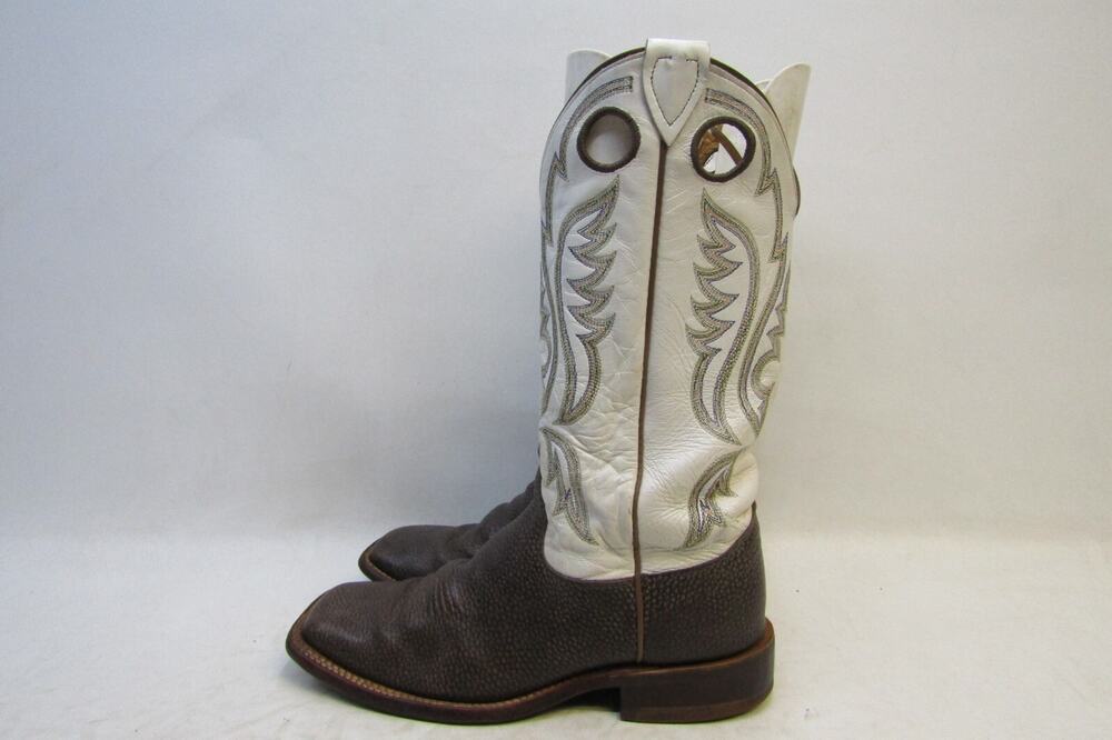 Justin Bent Rail Mens Size 8 D White Brown Leather Buckaroo Cowboy Western Boots